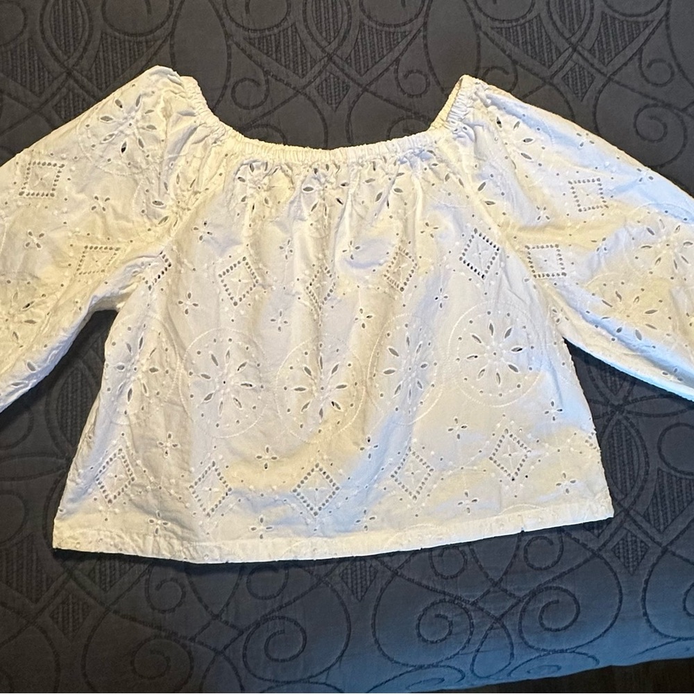 GAP White and Blue 3/4 Sleeve Boxy Blouse
